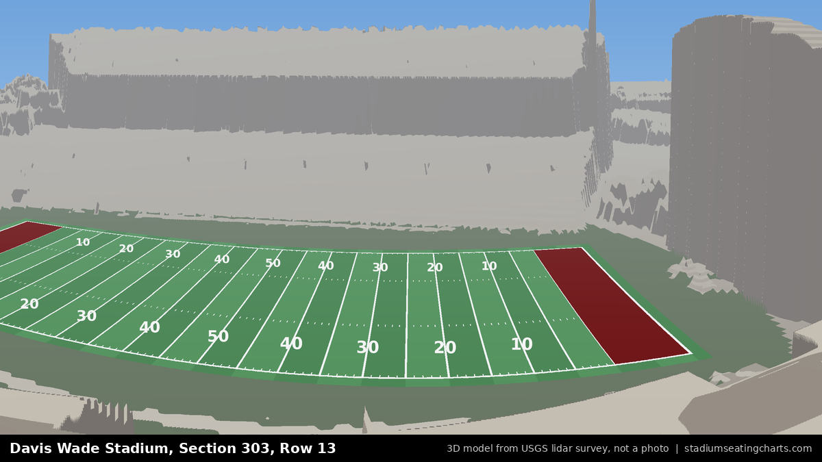 View from Davis Wade Stadium Section 303, Row 13, looking toward the field
