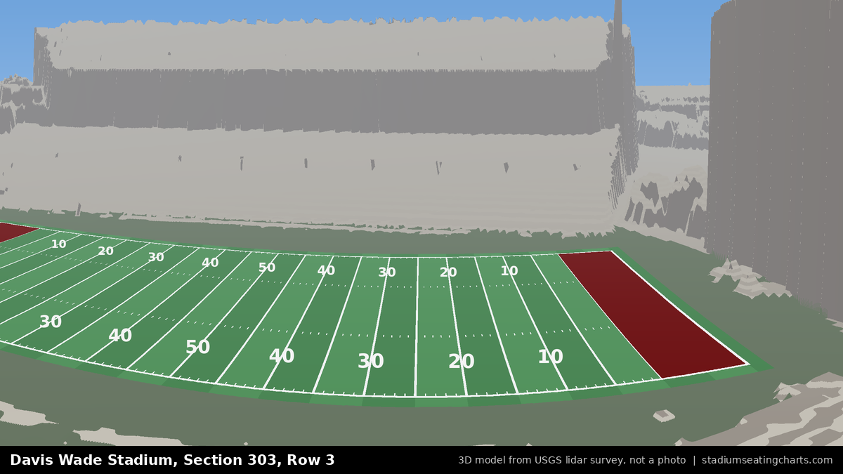 View from Davis Wade Stadium Section 303, Row 3, looking toward the field