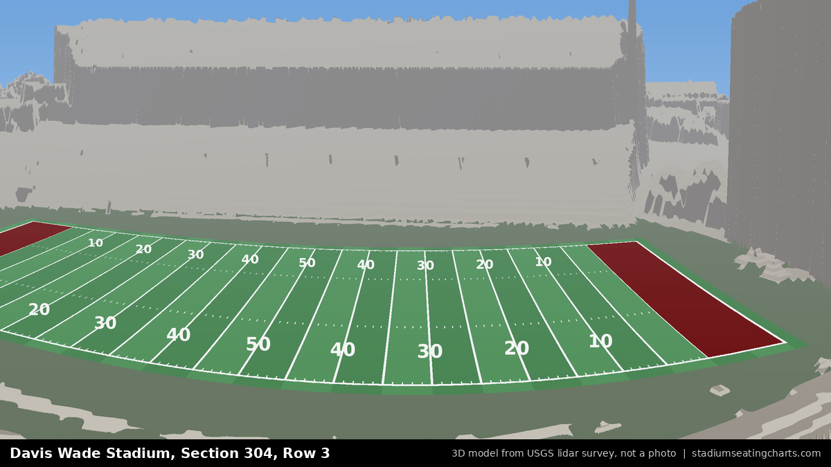 View from Davis Wade Stadium Section 304, Row 3, looking toward the field