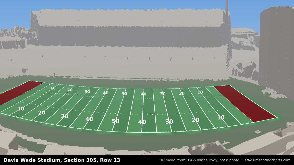 View from Davis Wade Stadium Section 305, Row 13, looking toward the field