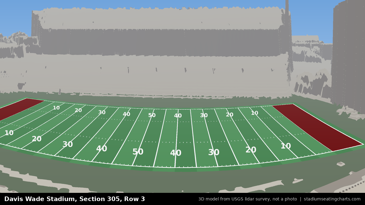 View from Davis Wade Stadium Section 305, Row 3, looking toward the field