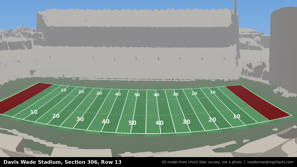 View from Davis Wade Stadium Section 306, Row 13, looking toward the field