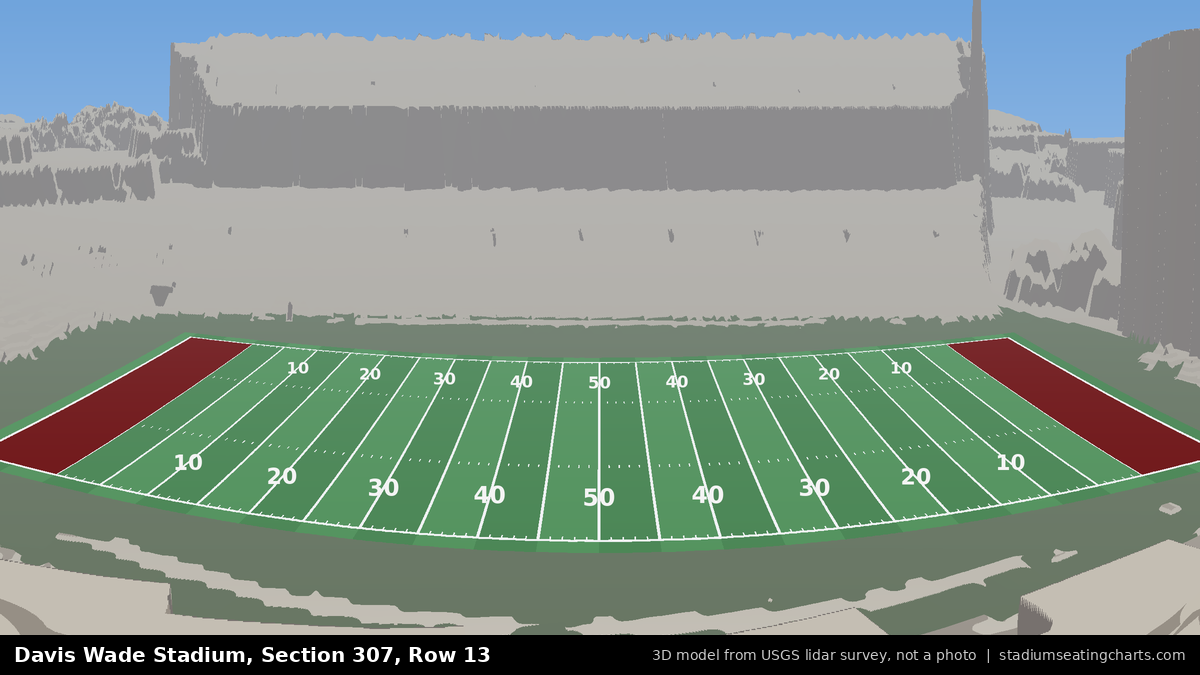 View from Davis Wade Stadium Section 307, Row 13, looking toward the field