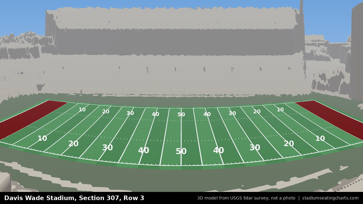 View from Davis Wade Stadium Section 307, Row 3, looking toward the field