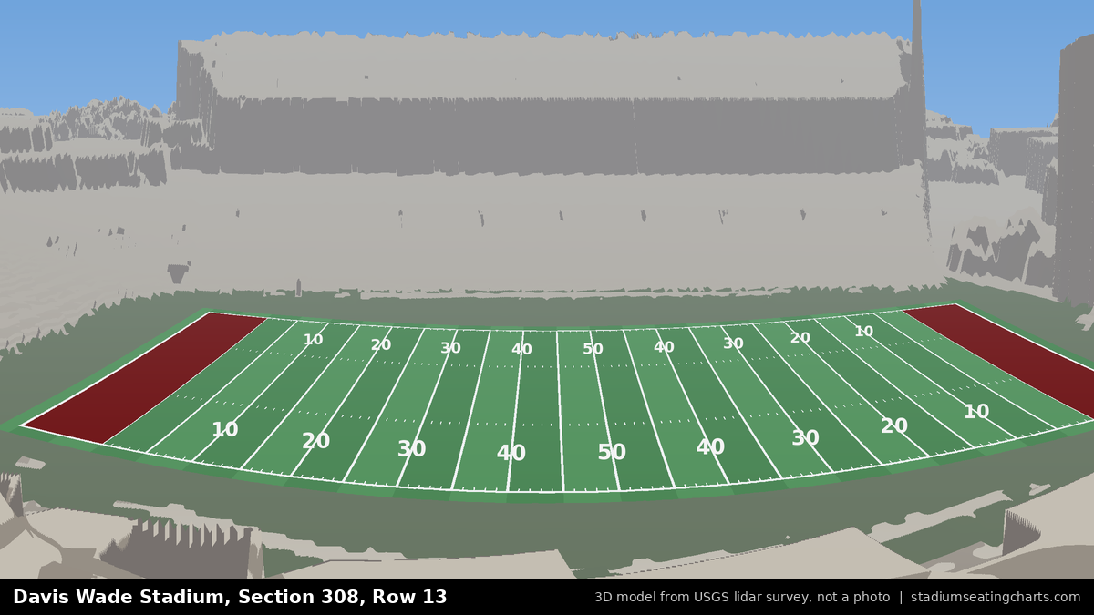 View from Davis Wade Stadium Section 308, Row 13, looking toward the field