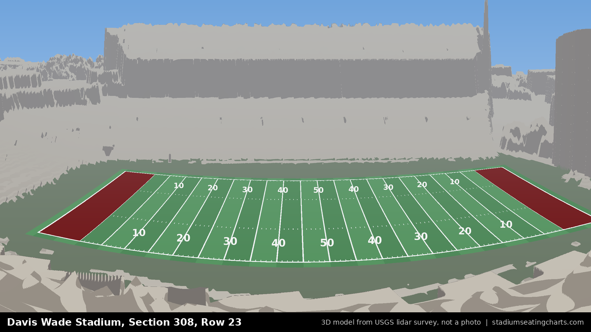View from Davis Wade Stadium Section 308, Row 23, looking toward the field