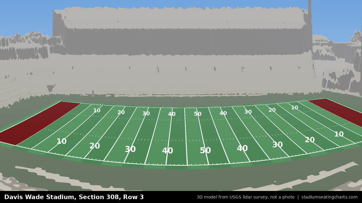 View from Davis Wade Stadium Section 308, Row 3, looking toward the field