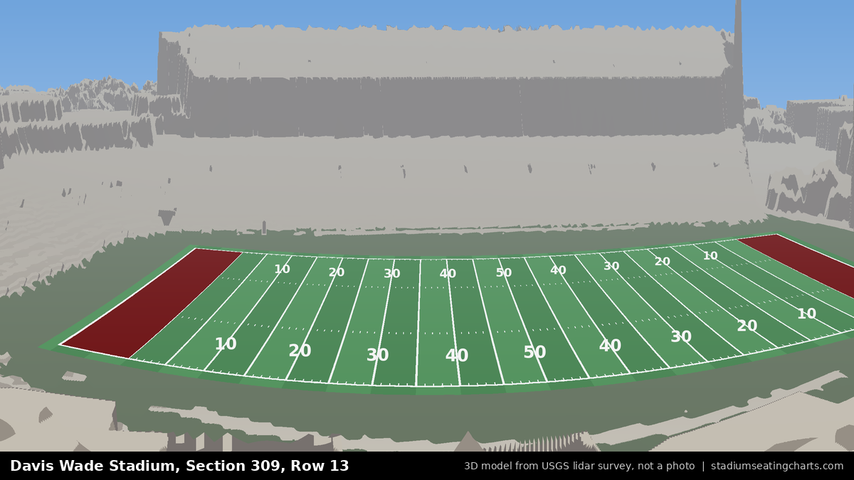 View from Davis Wade Stadium Section 309, Row 13, looking toward the field