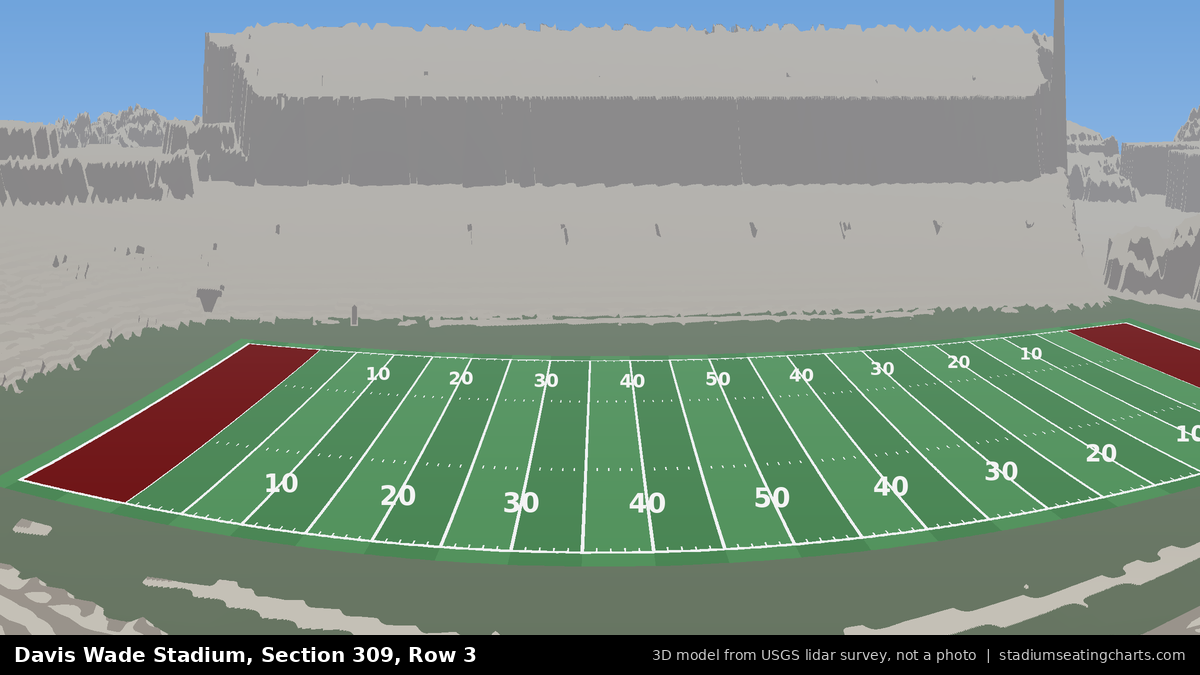 View from Davis Wade Stadium Section 309, Row 3, looking toward the field