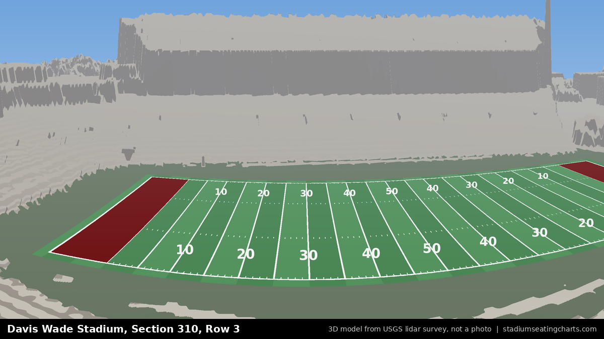 View from Davis Wade Stadium Section 310, Row 3, looking toward the field