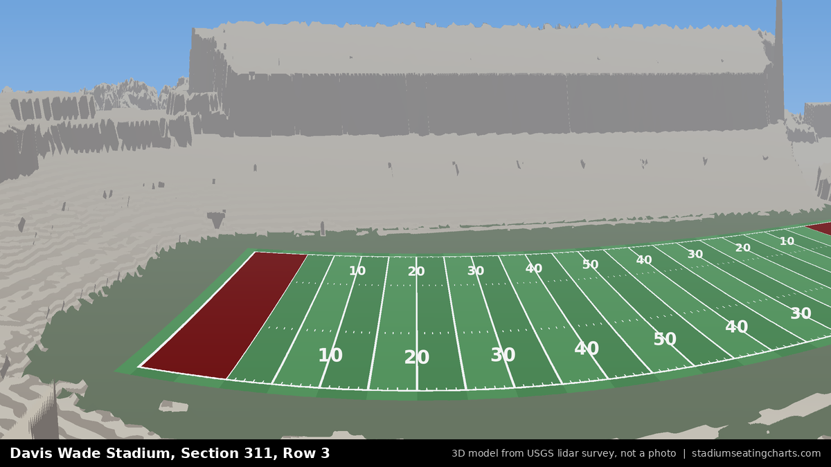 View from Davis Wade Stadium Section 311, Row 3, looking toward the field