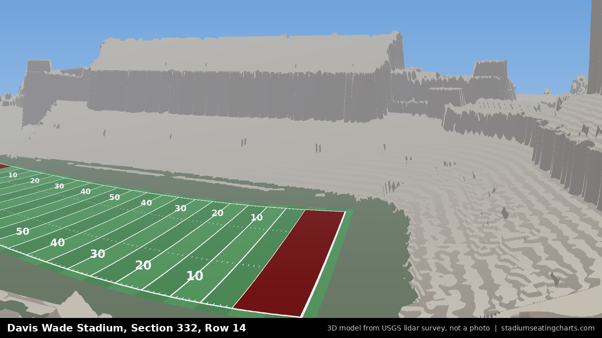 View from Davis Wade Stadium Section 332, Row 14, looking toward the field
