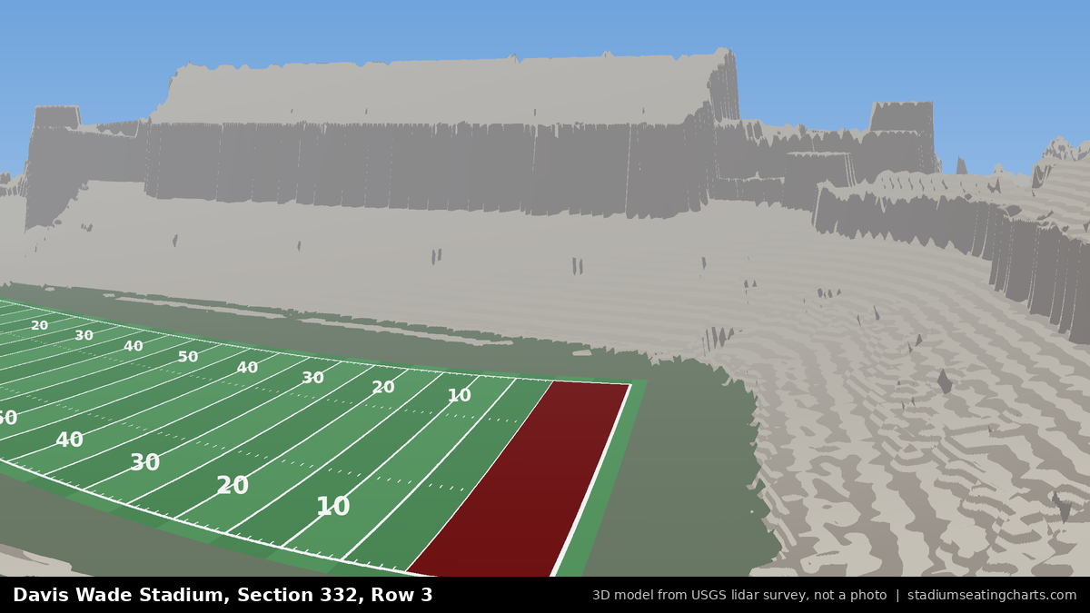 View from Davis Wade Stadium Section 332, Row 3, looking toward the field
