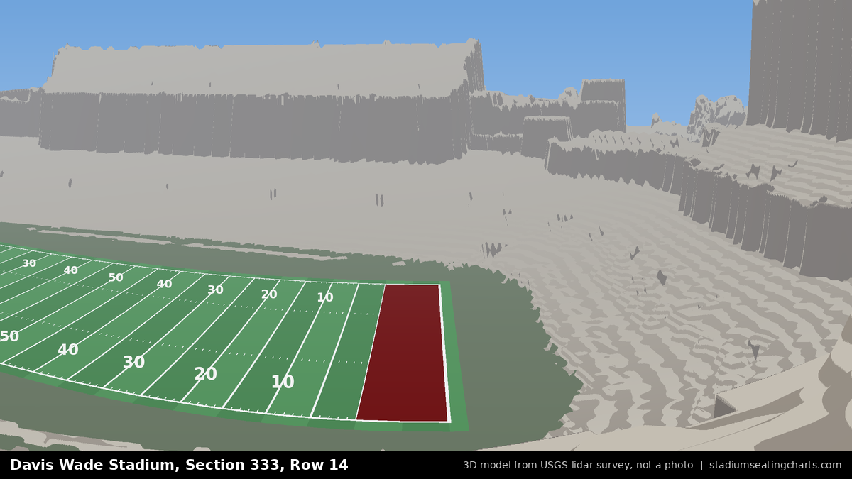 View from Davis Wade Stadium Section 333, Row 14, looking toward the field