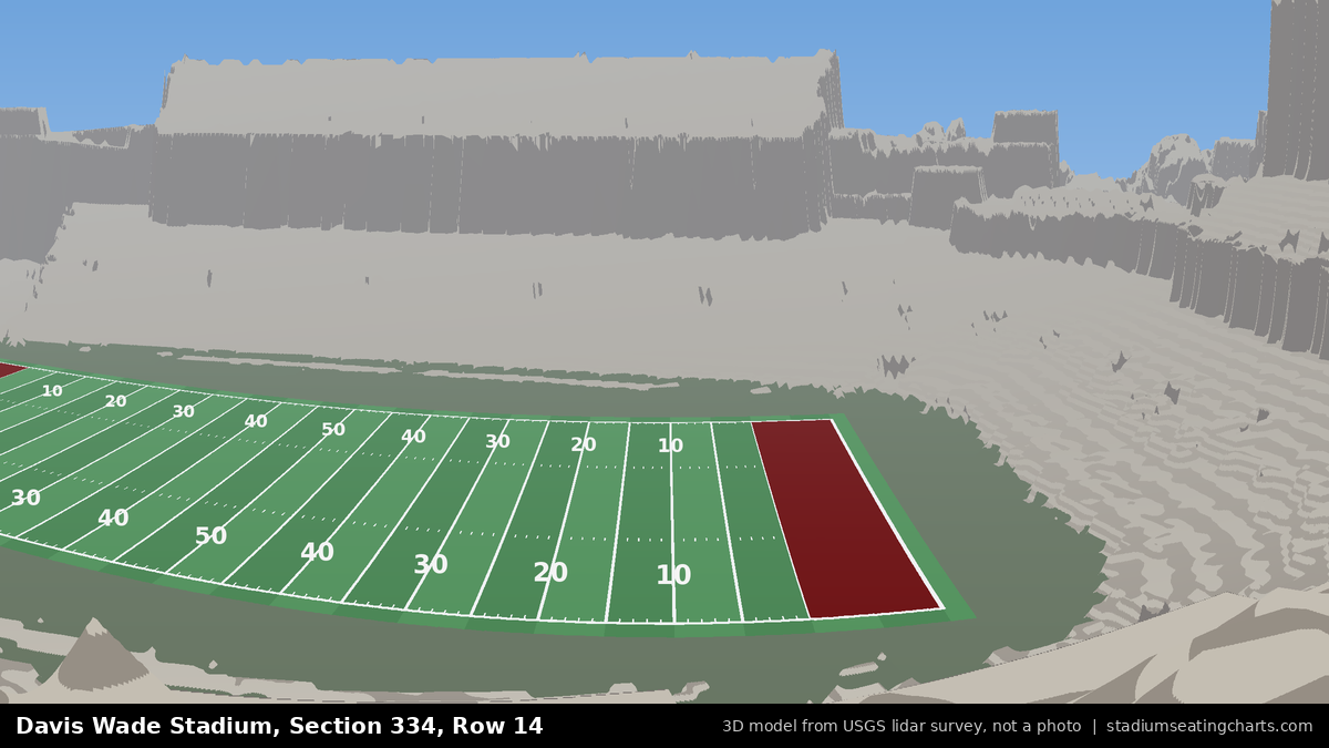 View from Davis Wade Stadium Section 334, Row 14, looking toward the field