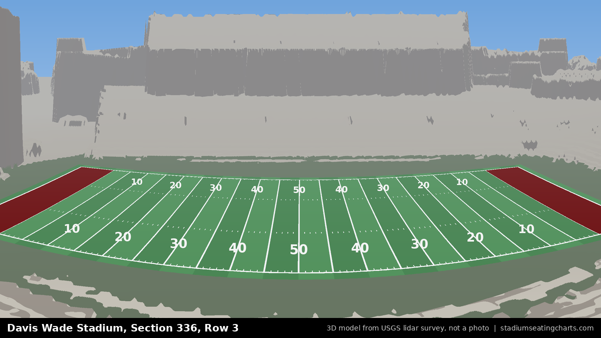 View from Davis Wade Stadium Section 336, Row 3, looking toward the field