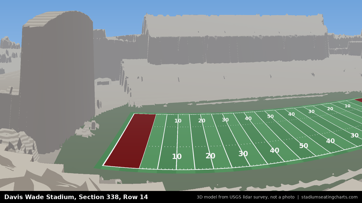 View from Davis Wade Stadium Section 338, Row 14, looking toward the field