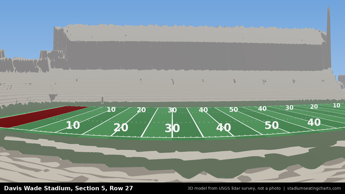 View from Davis Wade Stadium Section 5, Row 27, looking toward the field