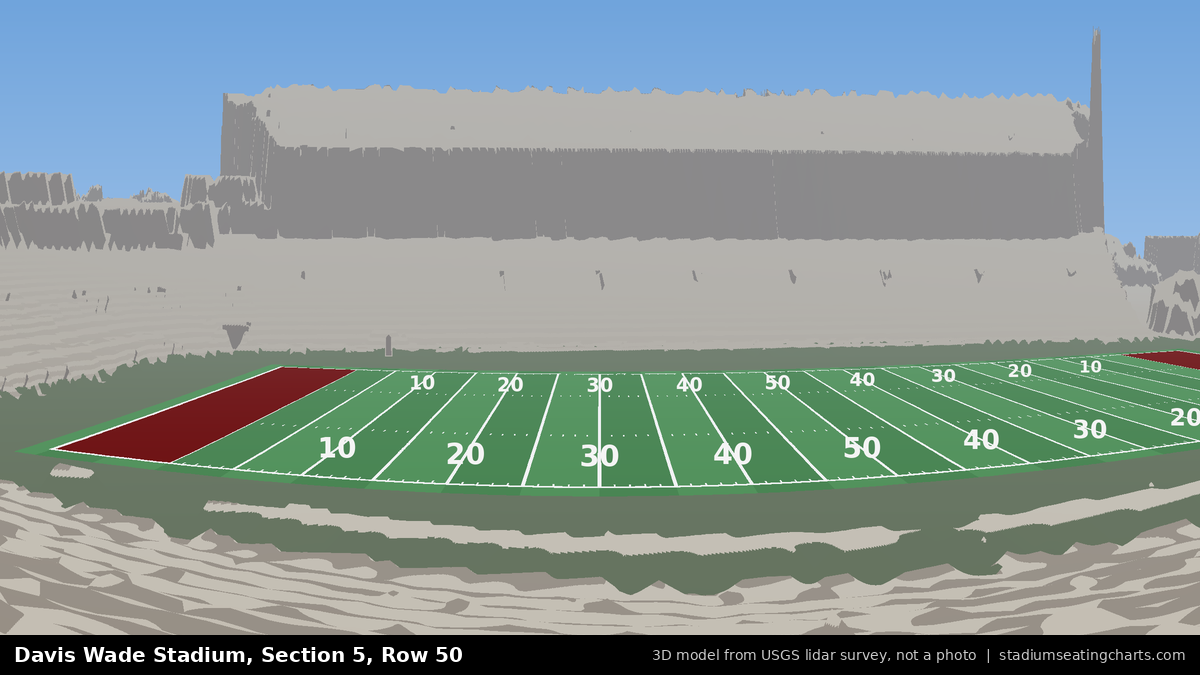 View from Davis Wade Stadium Section 5, Row 50, looking toward the field