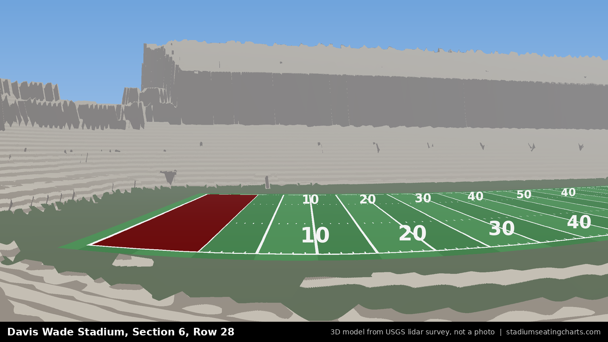 View from Davis Wade Stadium Section 6, Row 28, looking toward the field