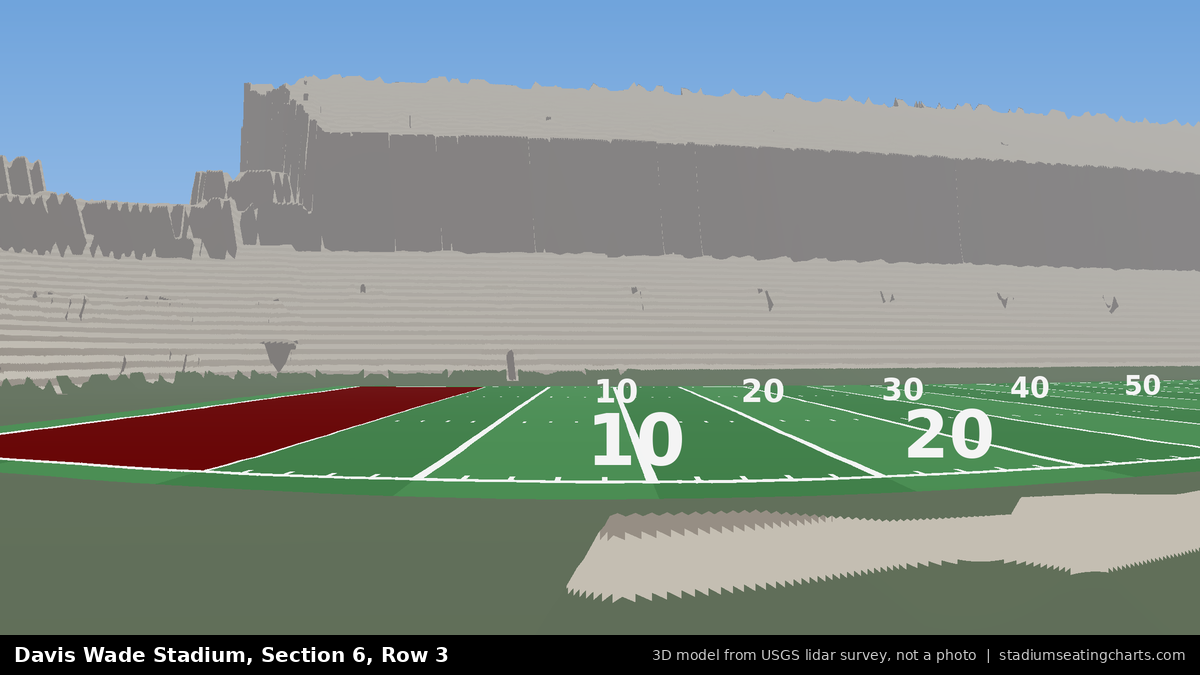 View from Davis Wade Stadium Section 6, Row 3, looking toward the field