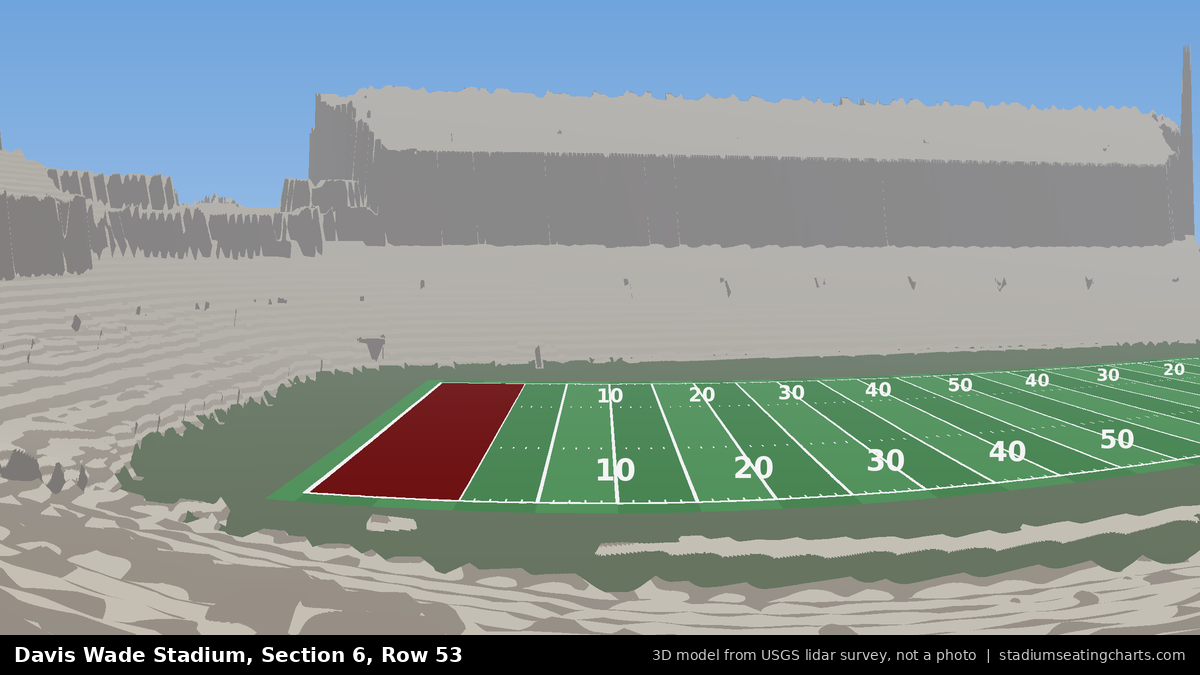 View from Davis Wade Stadium Section 6, Row 53, looking toward the field