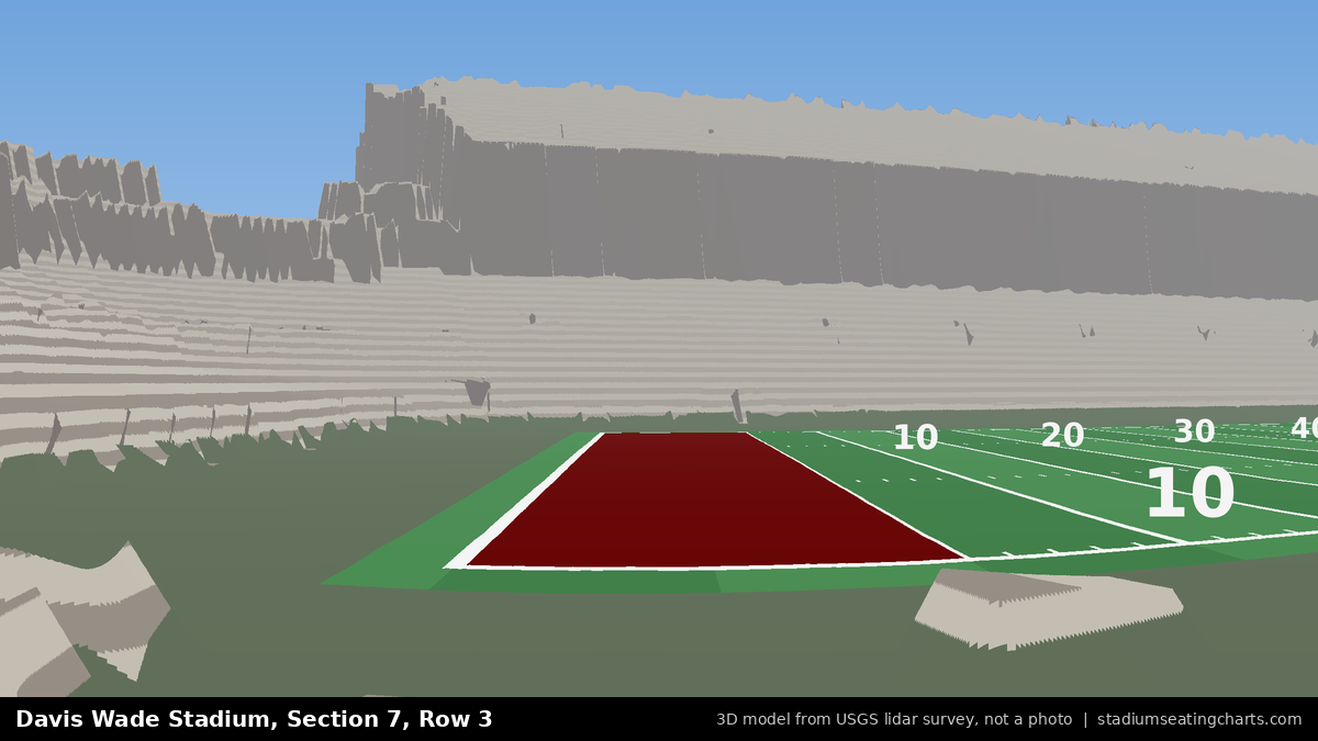 View from Davis Wade Stadium Section 7, Row 3, looking toward the field