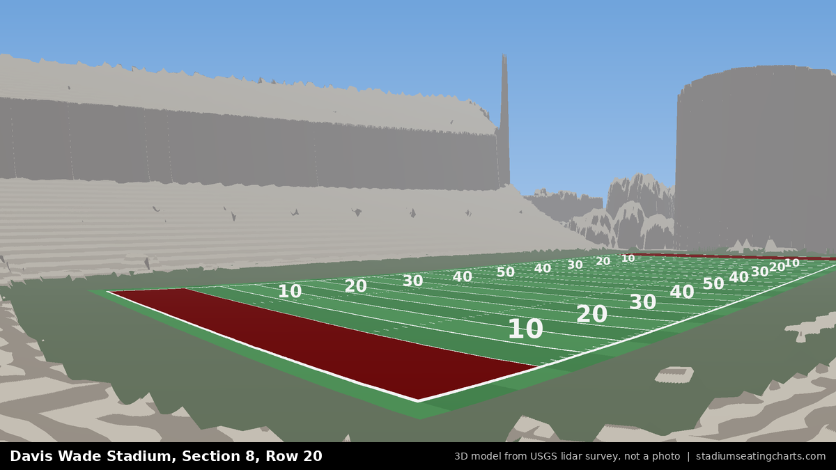 View from Davis Wade Stadium Section 8, Row 20, looking toward the field