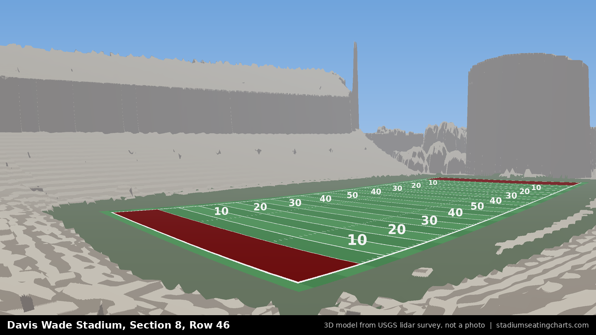 View from Davis Wade Stadium Section 8, Row 46, looking toward the field