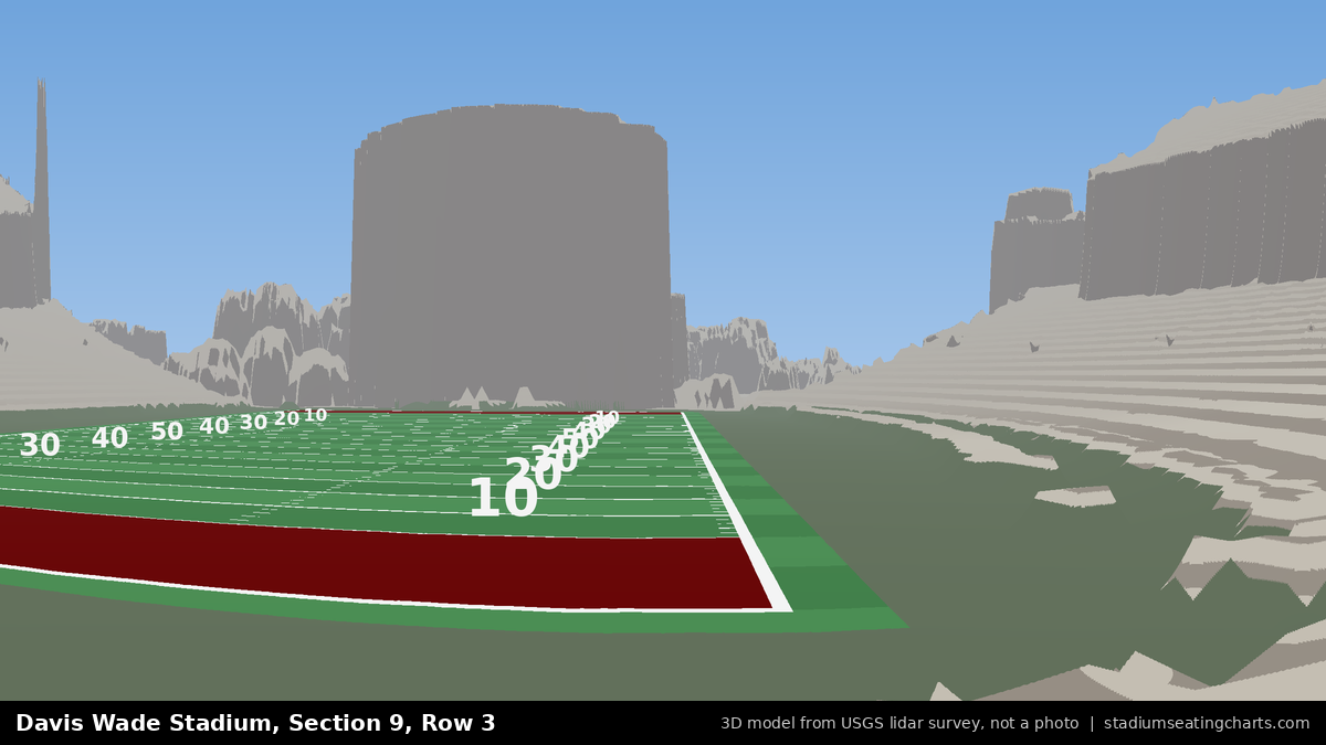 View from Davis Wade Stadium Section 9, Row 3, looking toward the field