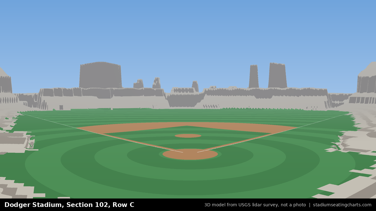 View from Dodger Stadium Section 102, Row C, looking toward the pitcher's mound