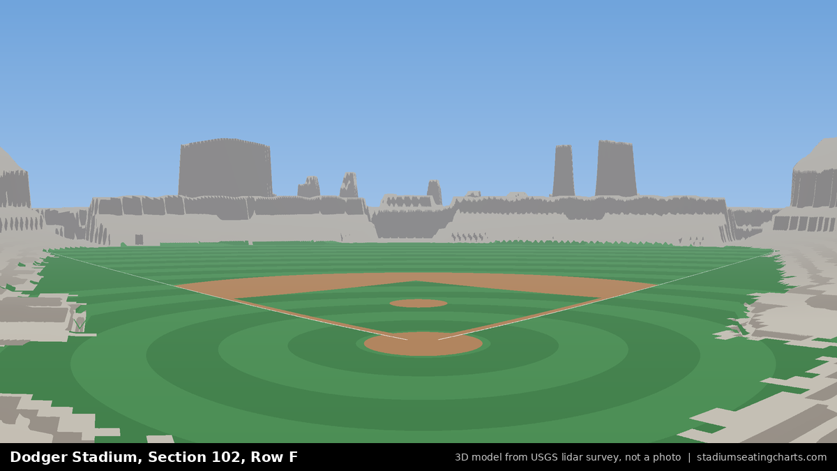 View from Dodger Stadium Section 102, Row F, looking toward the pitcher's mound