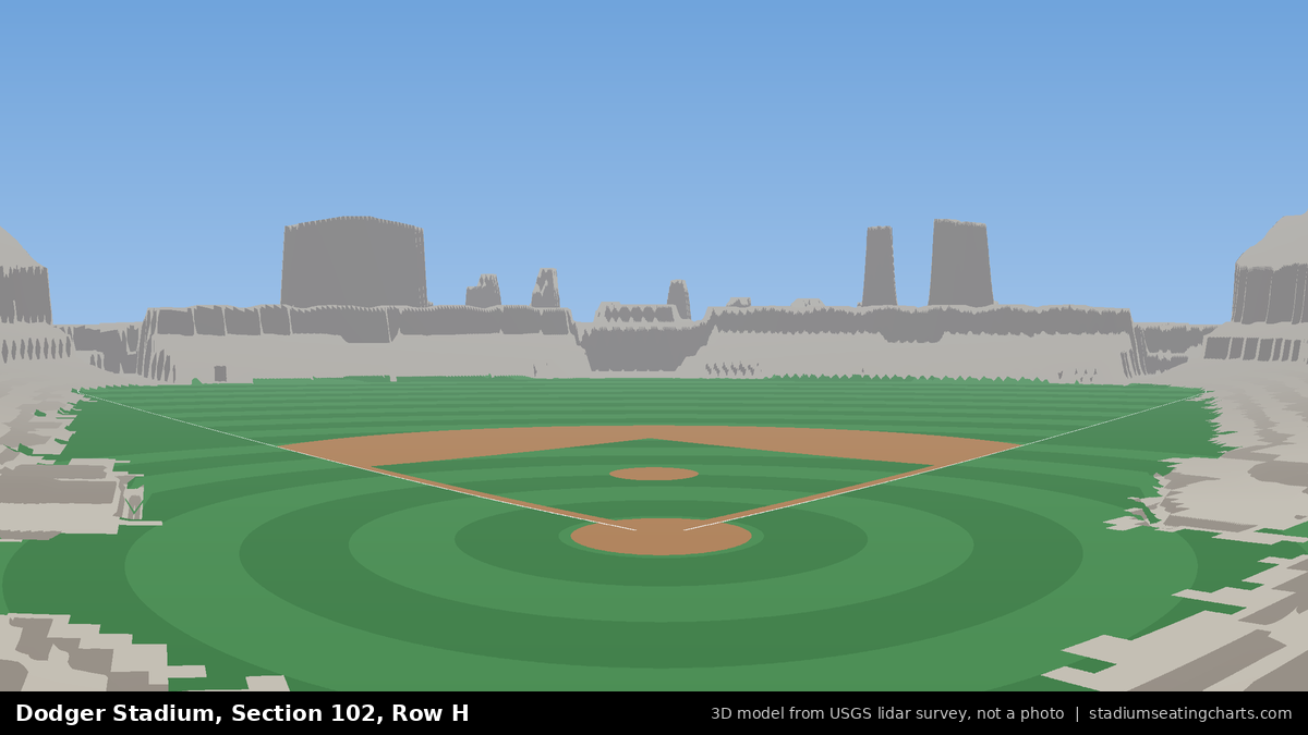 View from Dodger Stadium Section 102, Row H, looking toward the pitcher's mound