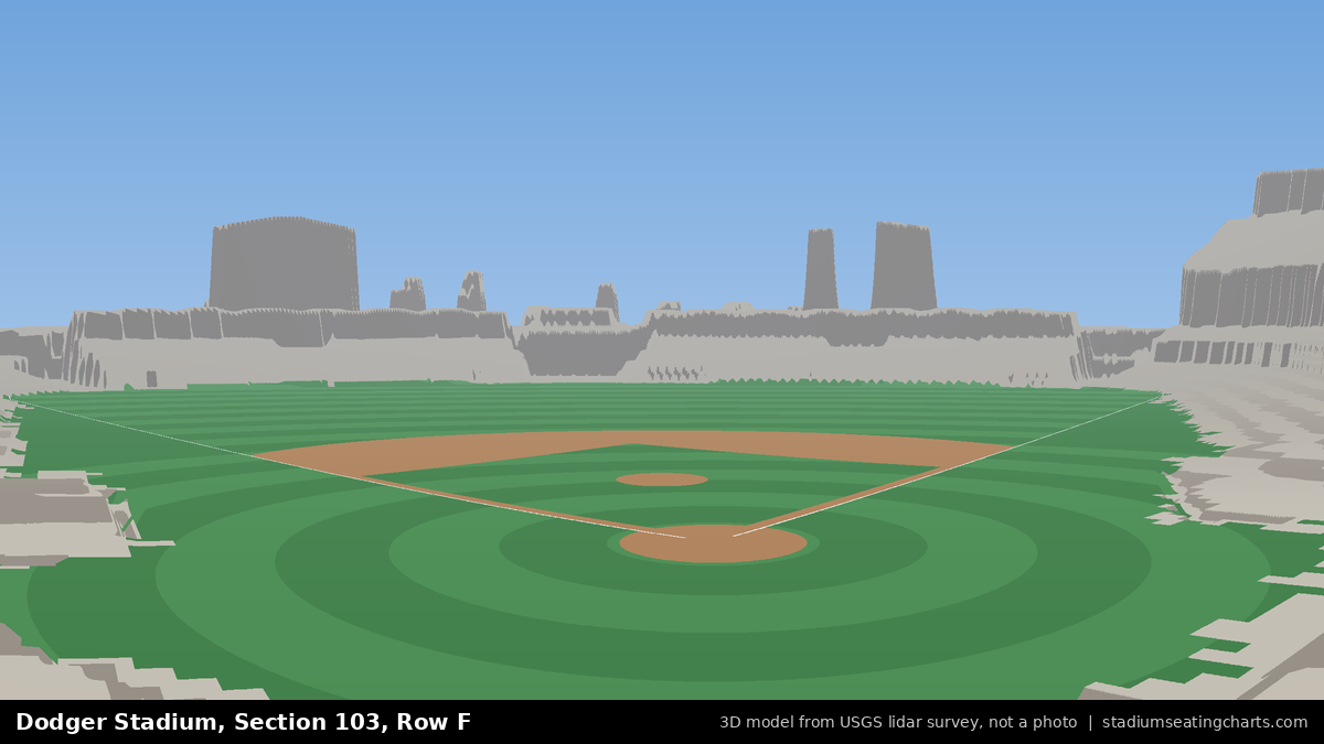 View from Dodger Stadium Section 103, Row F, looking toward the pitcher's mound