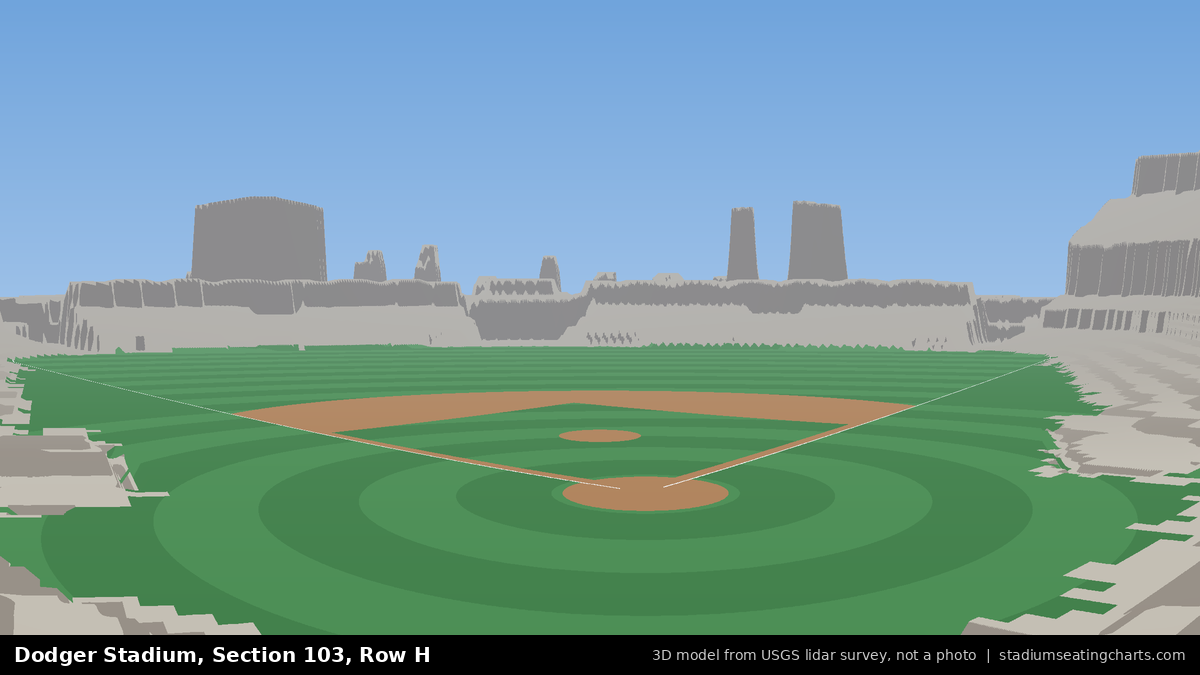 View from Dodger Stadium Section 103, Row H, looking toward the pitcher's mound