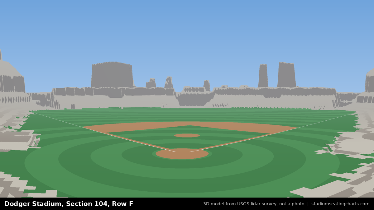 View from Dodger Stadium Section 104, Row F, looking toward the pitcher's mound