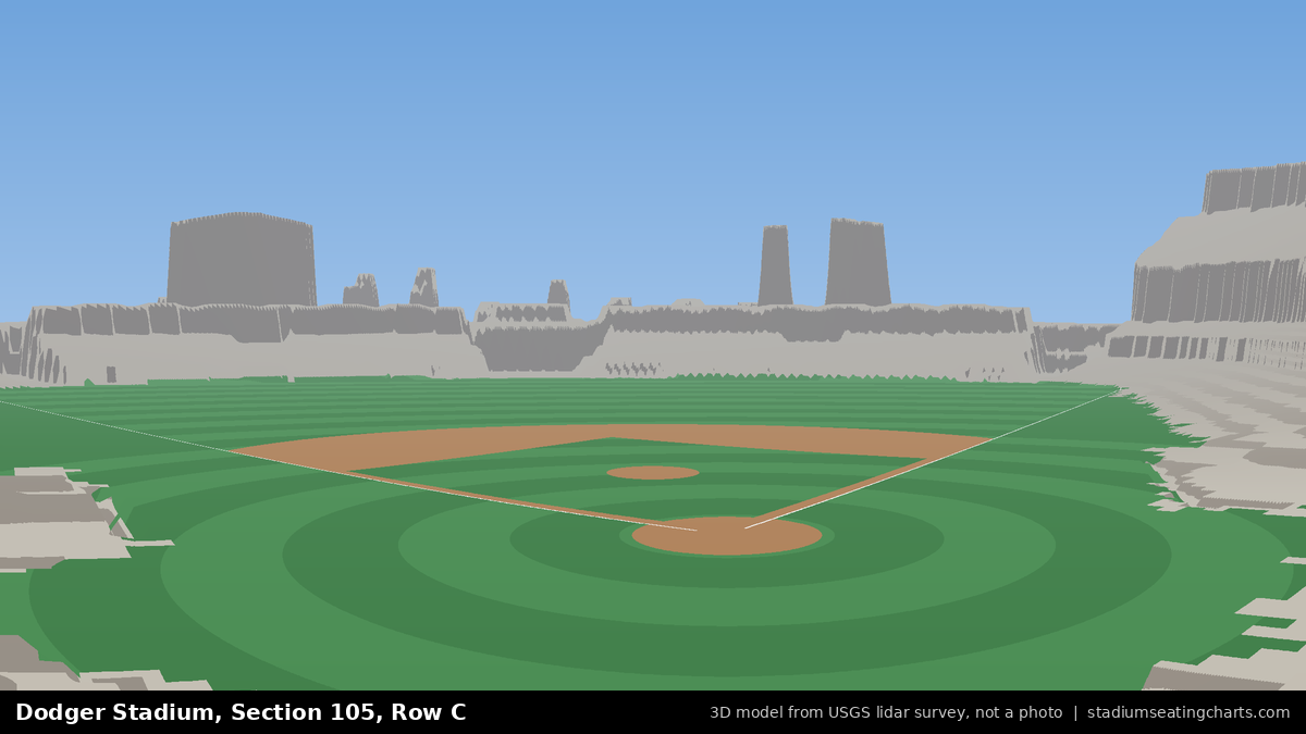 View from Dodger Stadium Section 105, Row C, looking toward the pitcher's mound