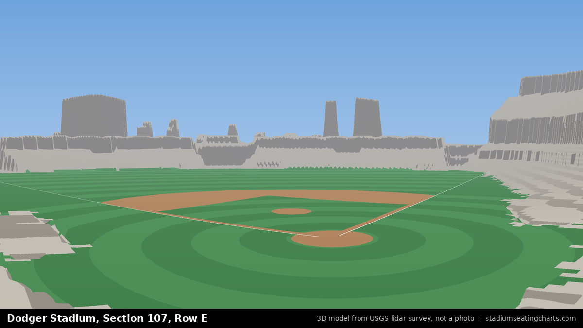 View from Dodger Stadium Section 107, Row E, looking toward the pitcher's mound