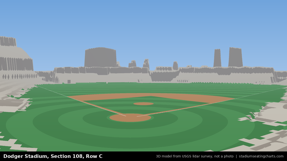 View from Dodger Stadium Section 108, Row C, looking toward the pitcher's mound