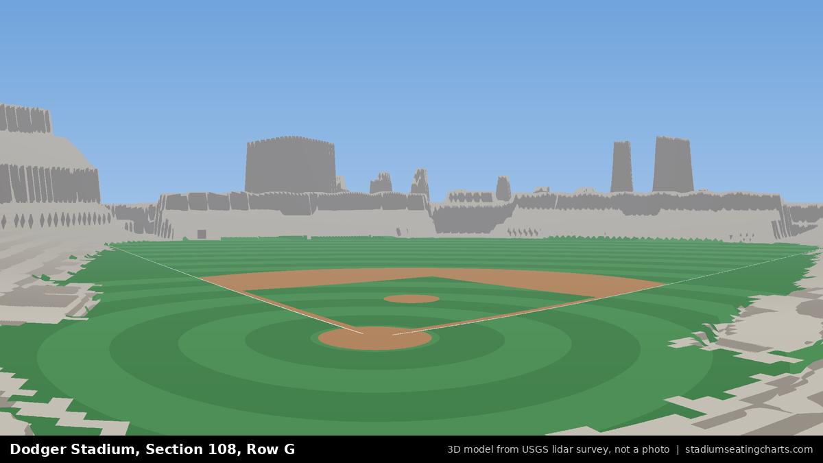 View from Dodger Stadium Section 108, Row G, looking toward the pitcher's mound