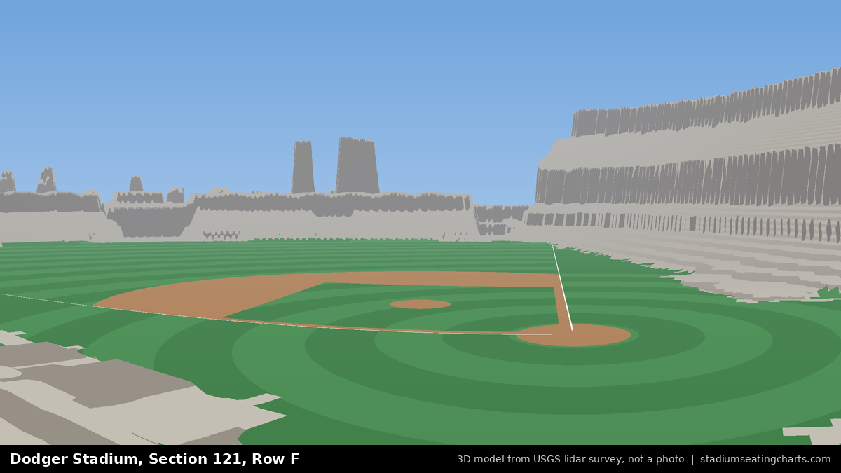 View from Dodger Stadium Section 121, Row F, looking toward the pitcher's mound