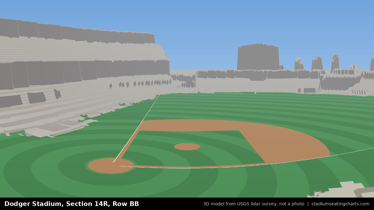 View from Dodger Stadium Section 14R, Row BB, looking toward the pitcher's mound