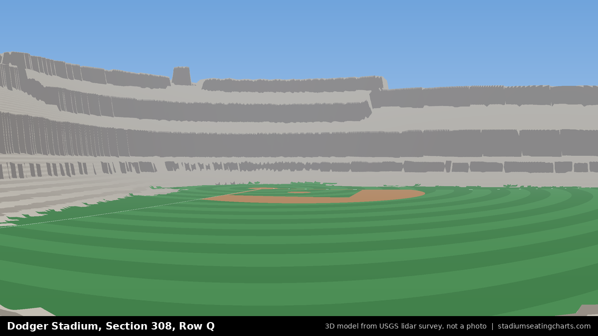 View from Dodger Stadium Section 308, Row Q, looking toward the pitcher's mound