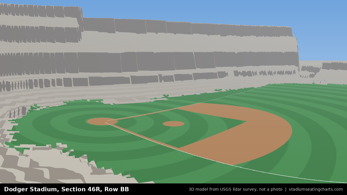 View from Dodger Stadium Section 46R, Row BB, looking toward the pitcher's mound