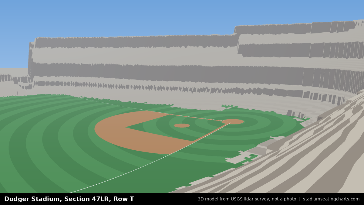 View from Dodger Stadium Section 47LR, Row T, looking toward the pitcher's mound
