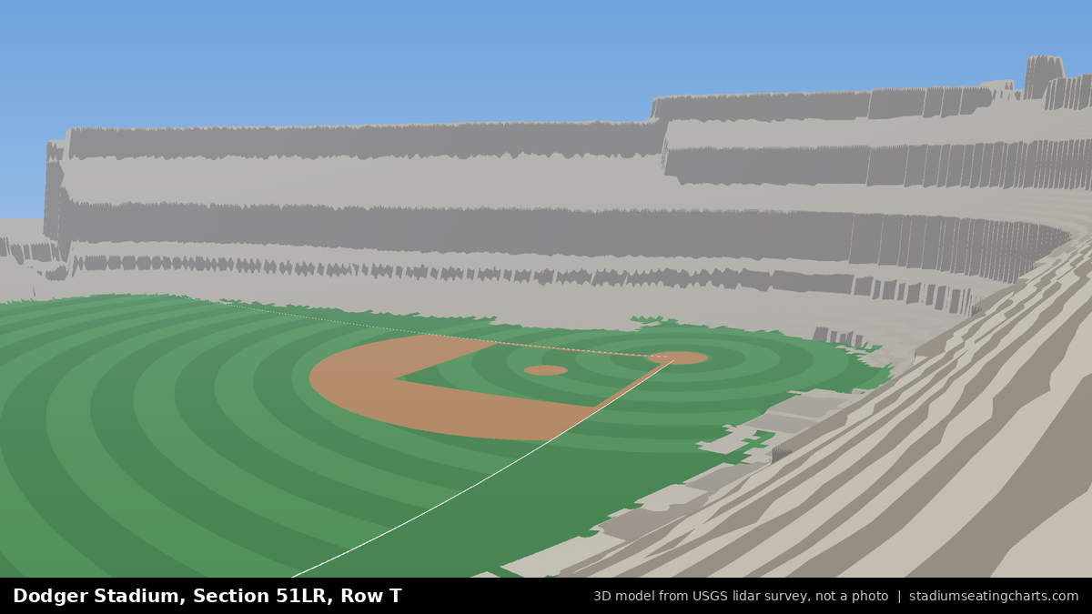 View from Dodger Stadium Section 51LR, Row T, looking toward the pitcher's mound