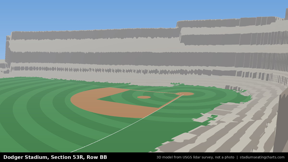 View from Dodger Stadium Section 53R, Row BB, looking toward the pitcher's mound