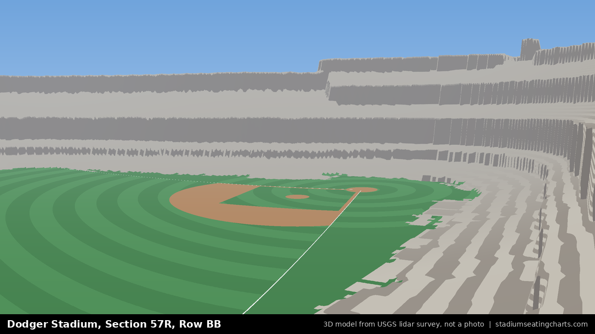 View from Dodger Stadium Section 57R, Row BB, looking toward the pitcher's mound