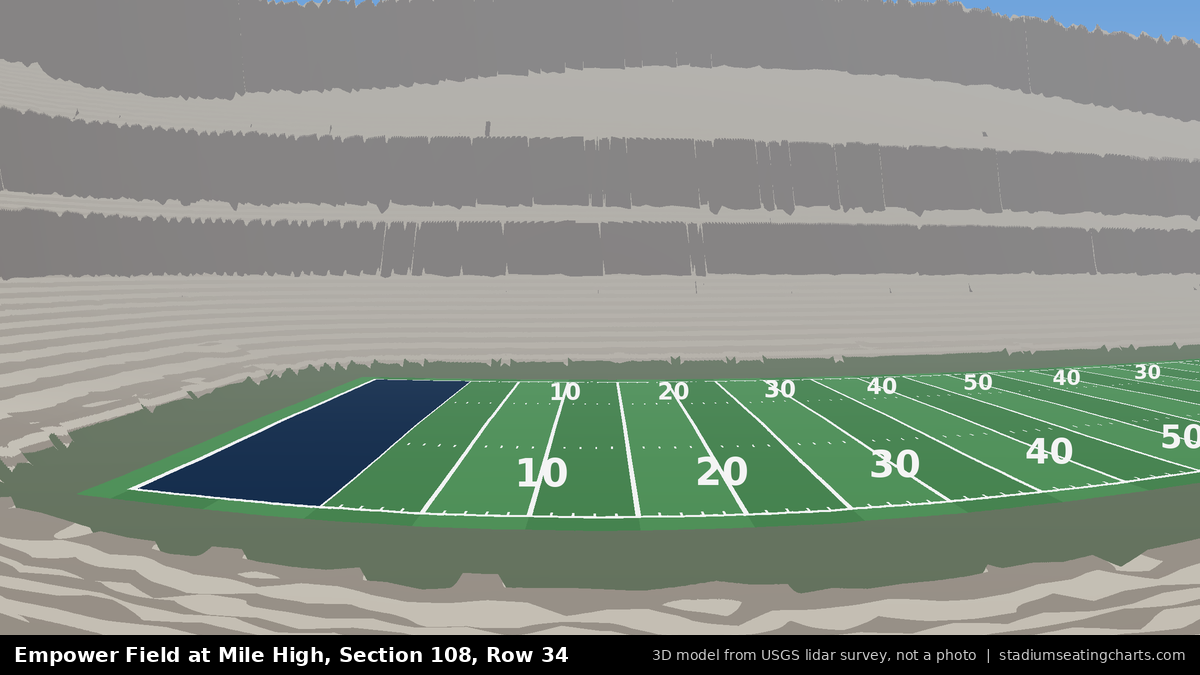 View from Empower Field at Mile High Section 108, Row 34, looking toward the field