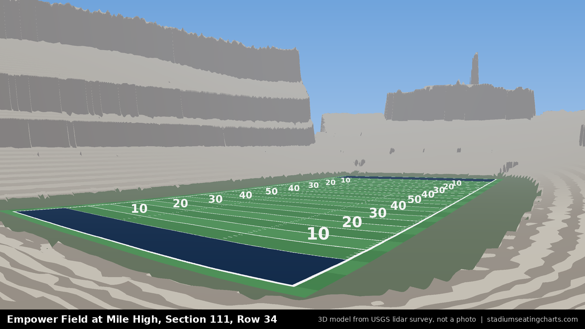 View from Empower Field at Mile High Section 111, Row 34, looking toward the field